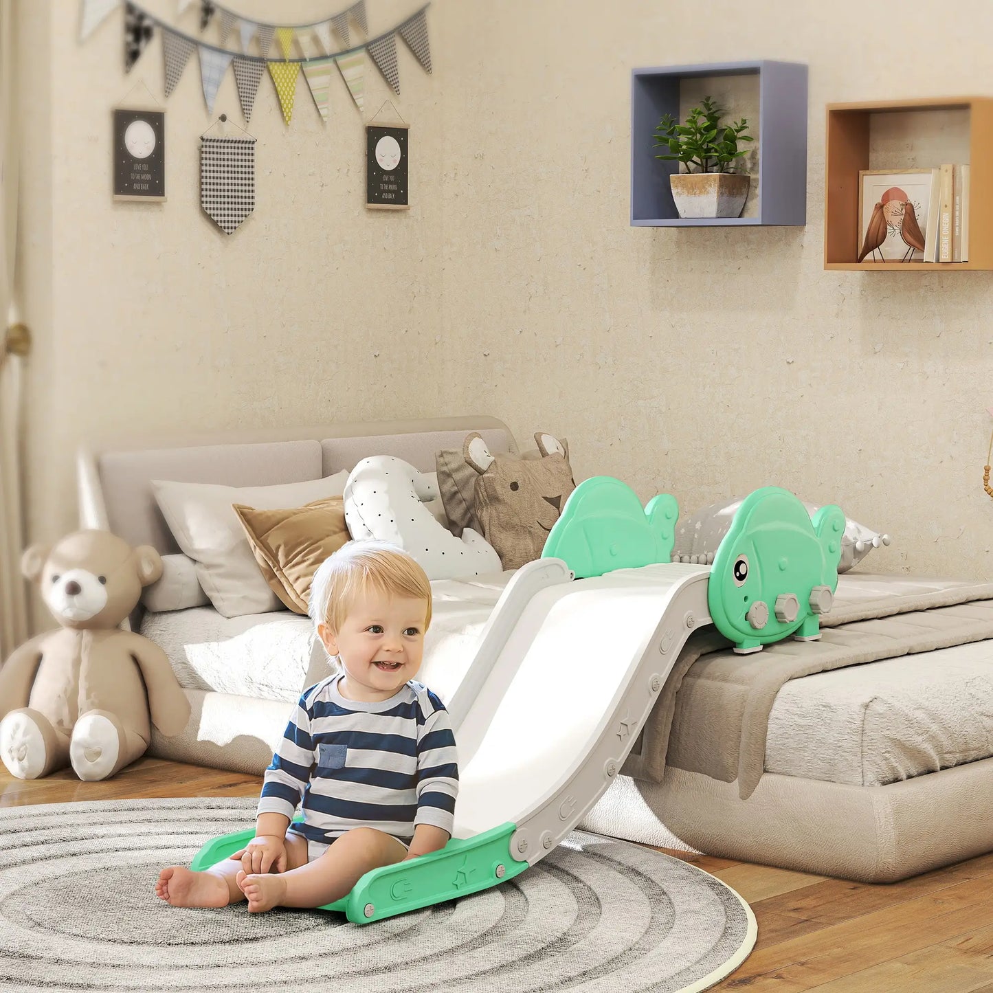 Toddler Couch Slide for Bed, Sofa, Stairs, Green