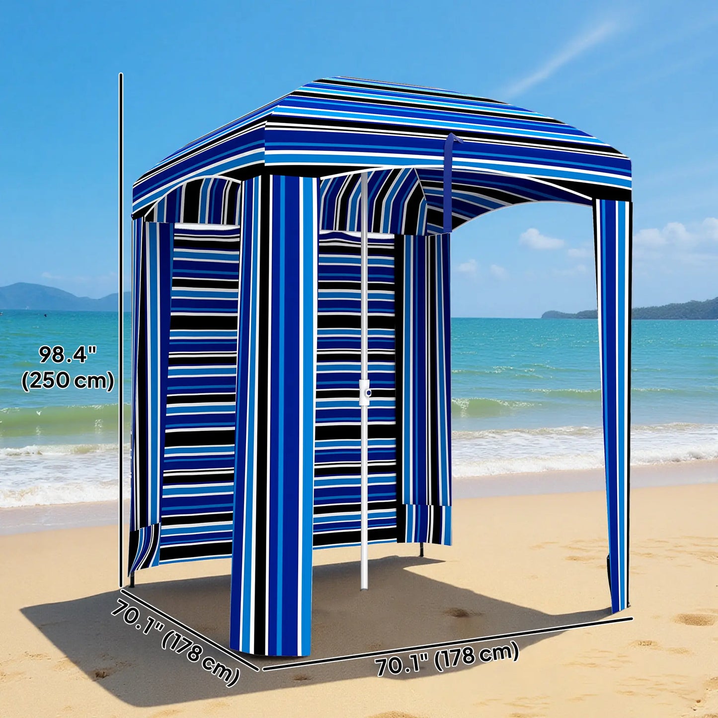 70.1" L x 70.1" W Cabana Umbrella, With Walls, Vents, Carry Bag, Blue Stripe