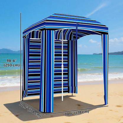 70.1" L x 70.1" W Cabana Umbrella, With Walls, Vents, Carry Bag, Blue Stripe