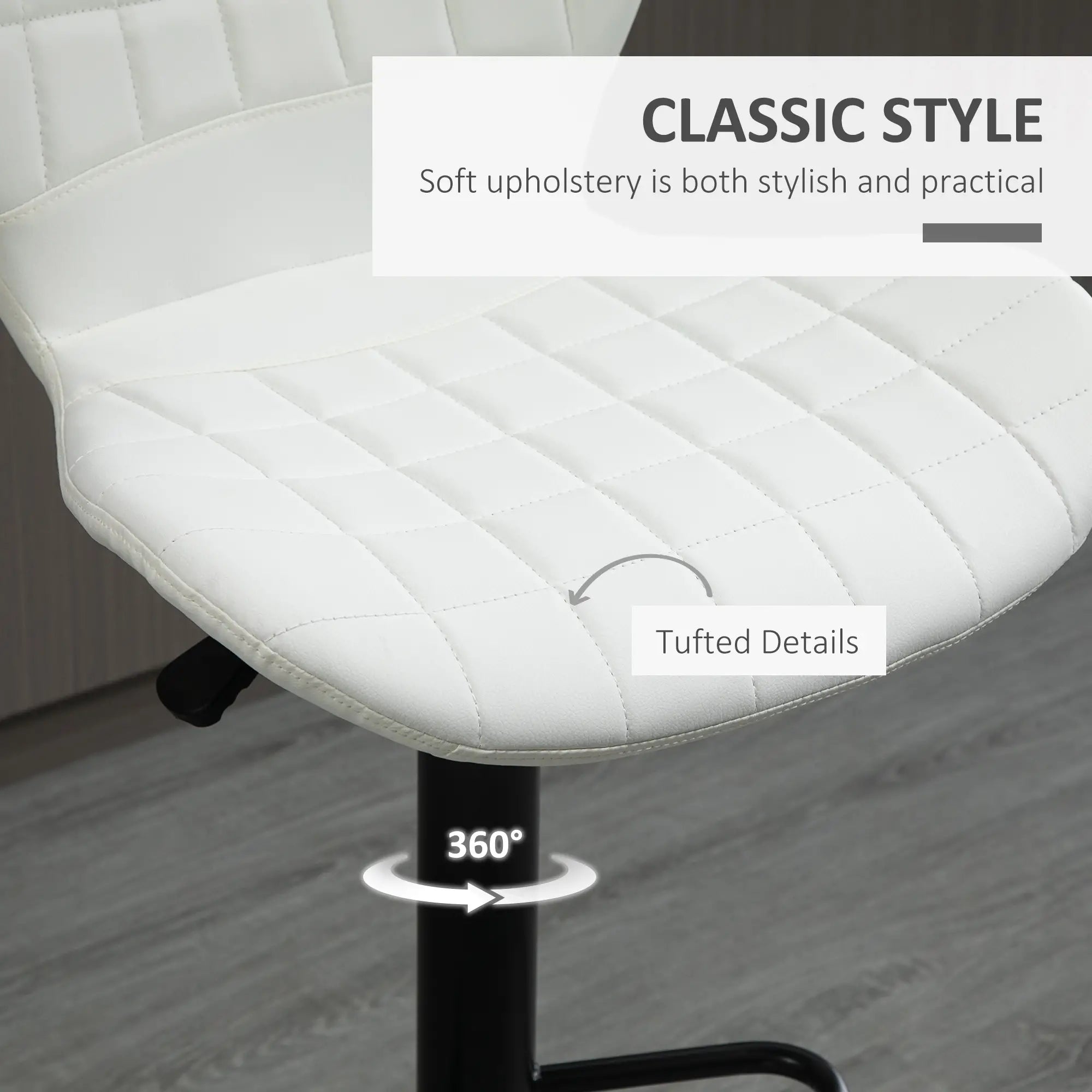 Adjustable Height Swivel Bar Stools, Set of 2, PU Leather, White Bar Stools at Gallery Canada