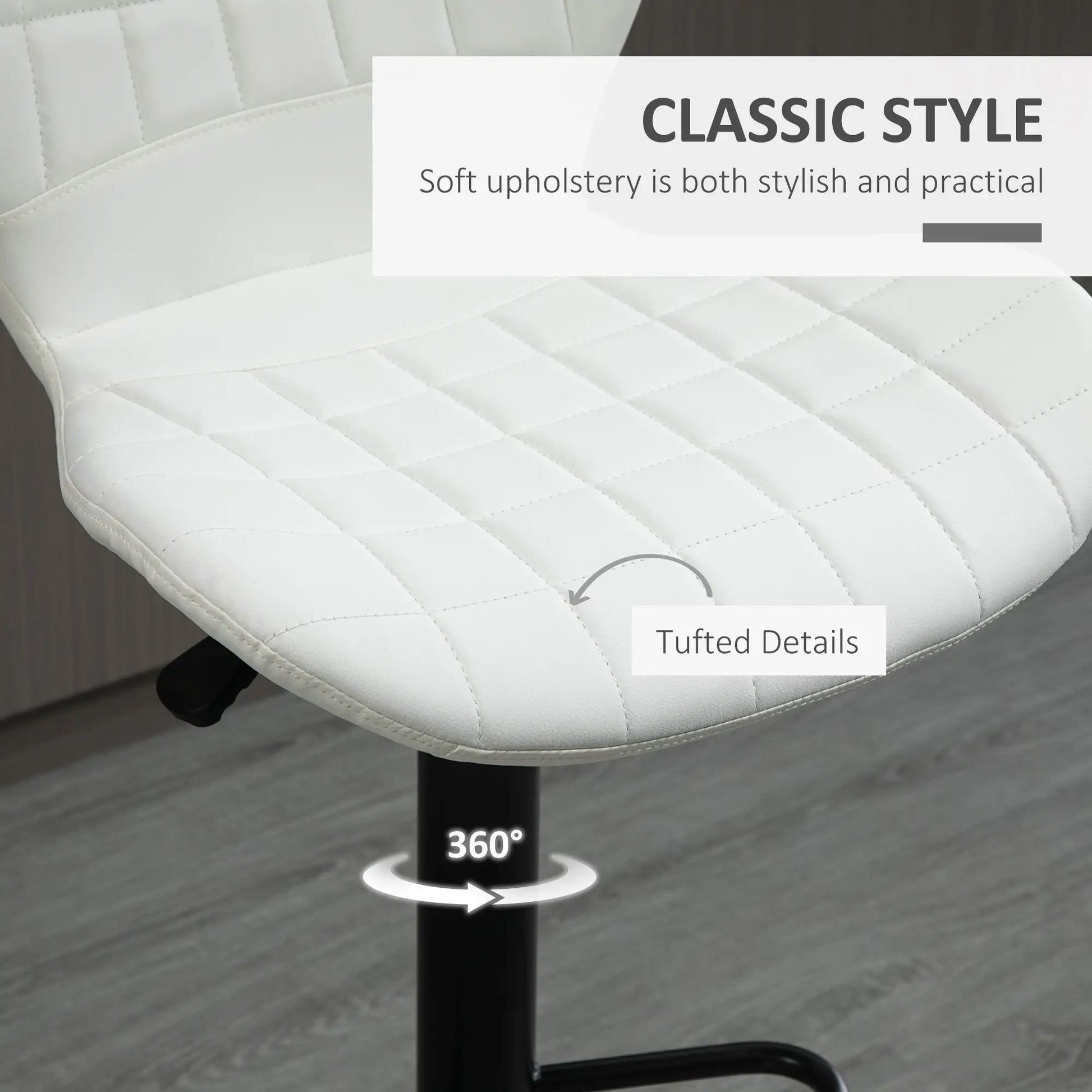 Adjustable Height Swivel Bar Stools, Set of 2, PU Leather, White Bar Stools at Gallery Canada