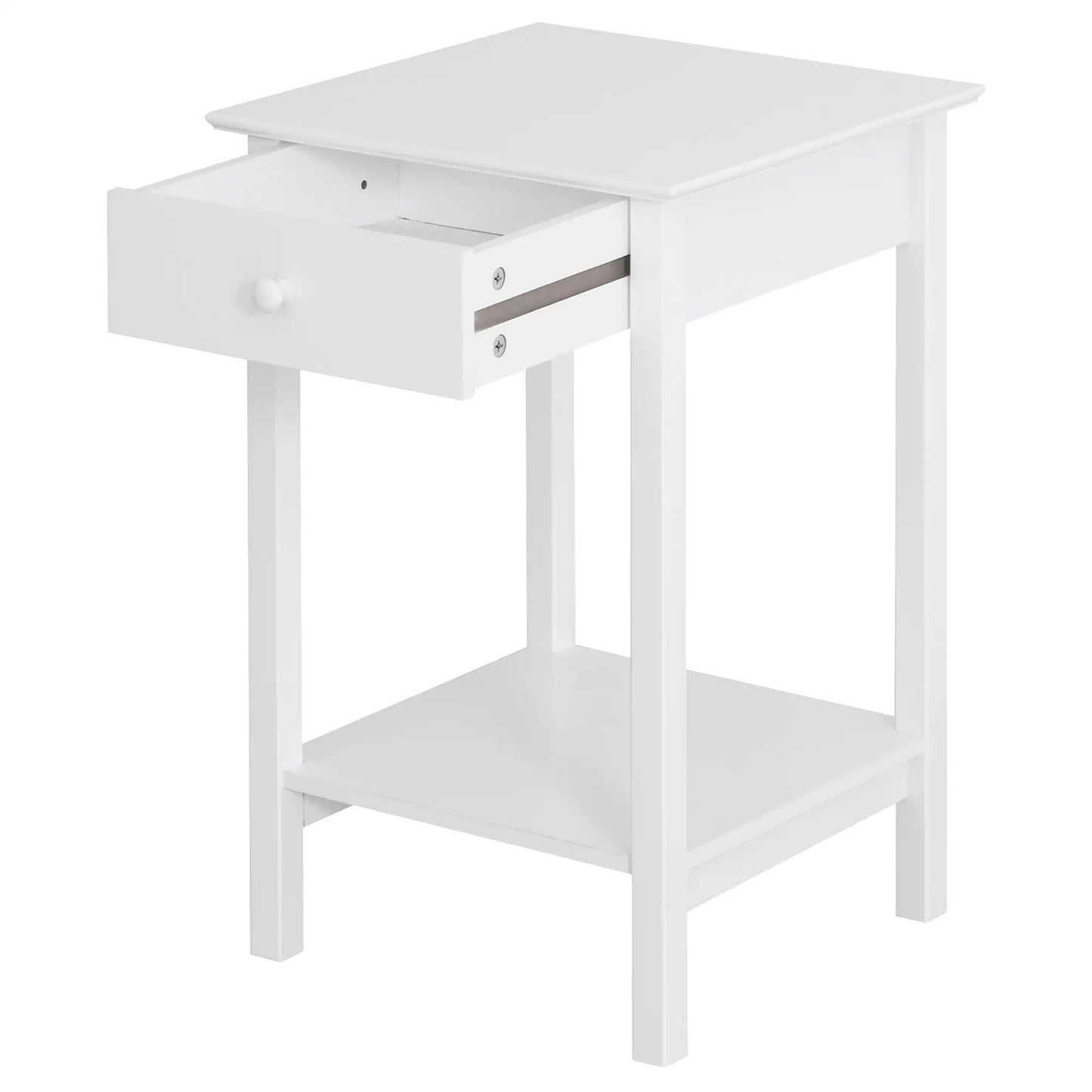 Multipurpose Bedside Table with Drawer, Storage Shelf, White Side Tables at Gallery Canada
