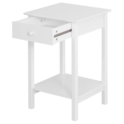 Multipurpose Bedside Table with Drawer, Storage Shelf, White Side Tables at Gallery Canada