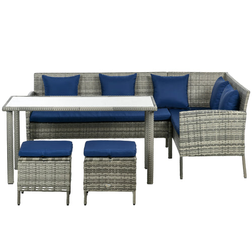 5-Piece Wicker Patio Set, Dining Table, Ottomans, Navy Blue
