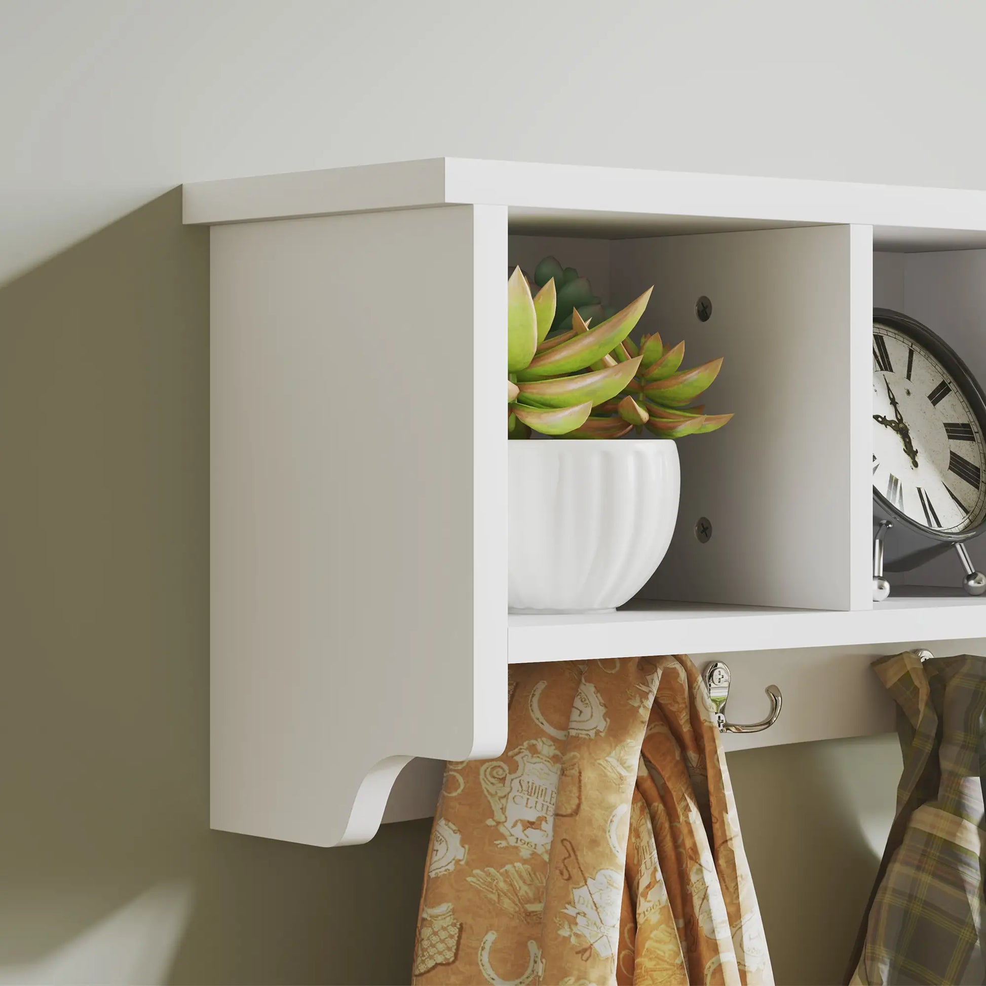 Wall Mount Coat Rack with Shelf, 28", 5 Hooks, 4 Compartments, White Clothing Storage at Gallery Canada