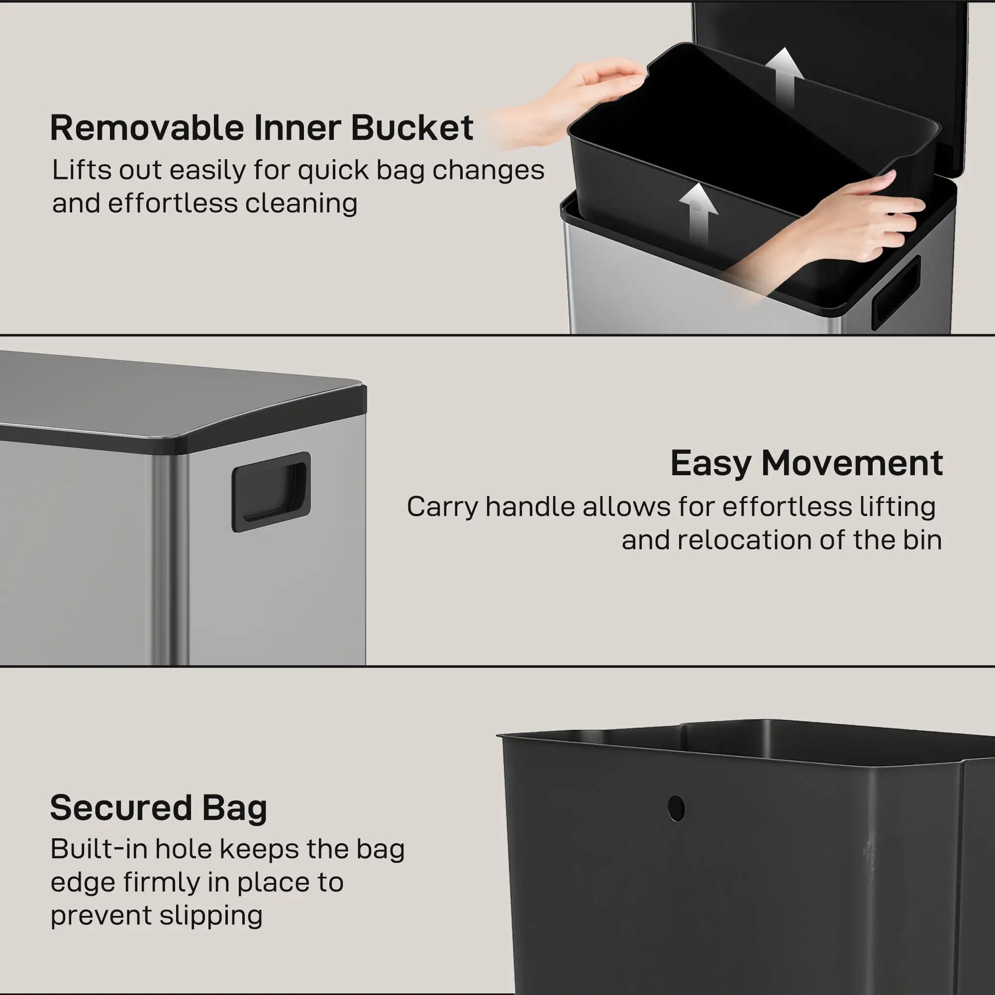 Trash Can with Soft-Close Lid, Garbage Can with Removable Inner Bucket for Kitchen 13.2gal, Silver Household Supplies at Gallery Canada