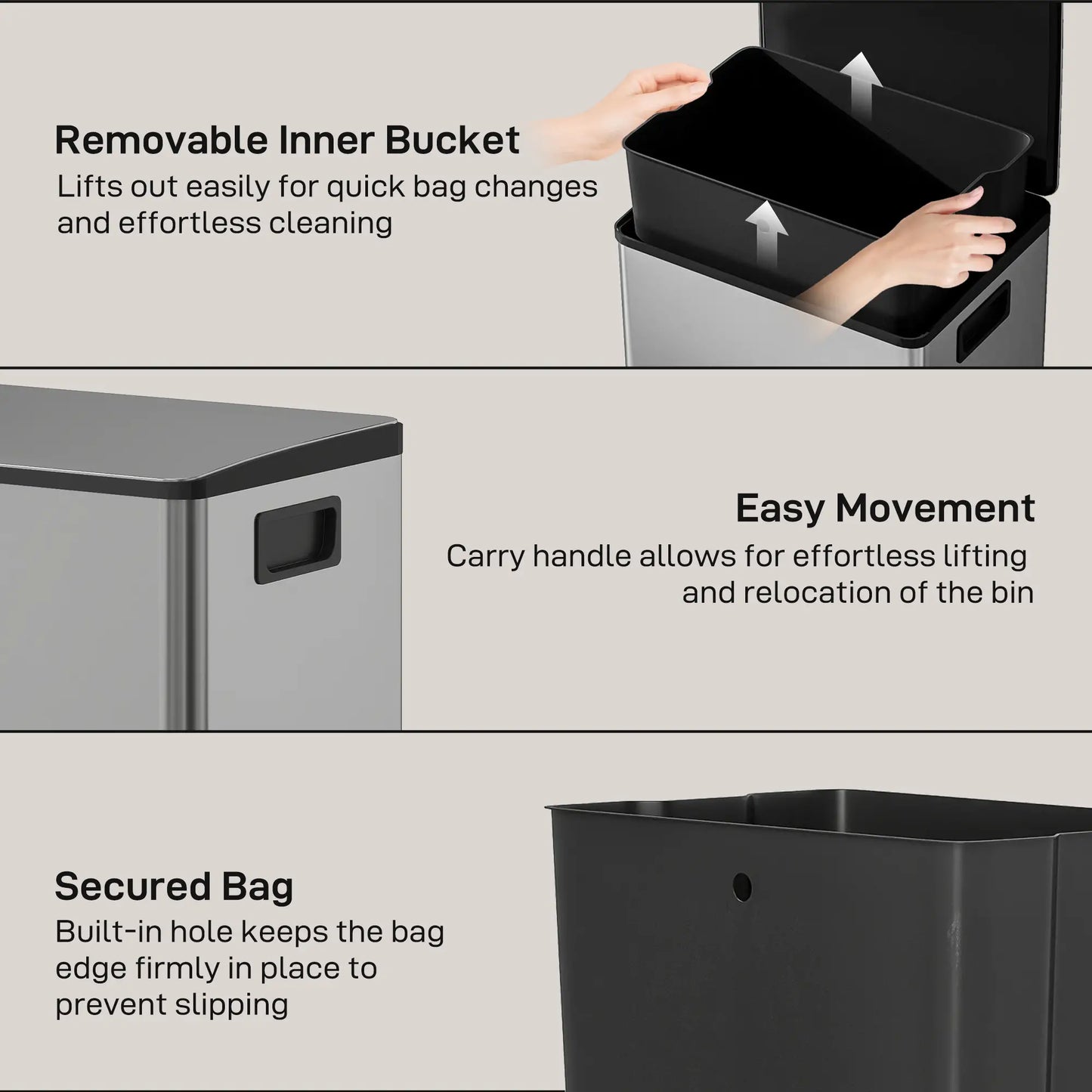Trash Can with Soft-Close Lid, Garbage Can with Removable Inner Bucket for Kitchen 13.2gal, Silver Household Supplies at Gallery Canada