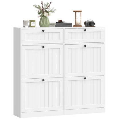 Shoe Cabinet With 2 Flip Drawers, Farmhouse Narrow Storage, White Shoe Storage Cabinets & Racks White at Gallery Canada