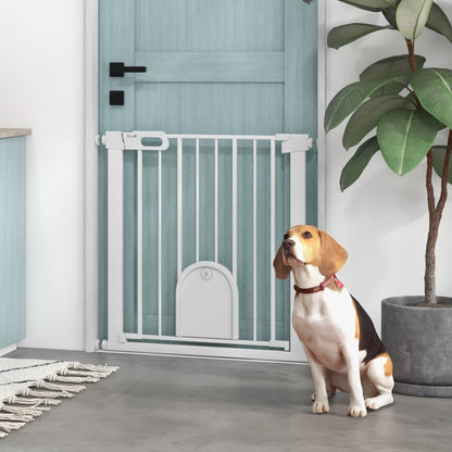 30"-32" Extra Wide Pet Gate Barrier with Small Door, White at Gallery Canada