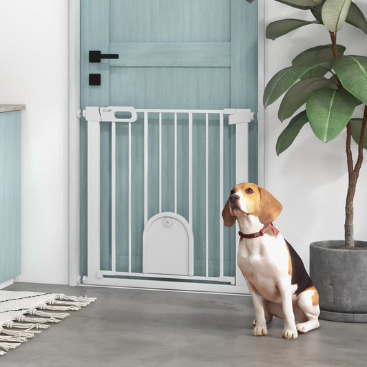 30"-32" Extra Wide Pet Gate Barrier with Small Door, White - Gallery Canada