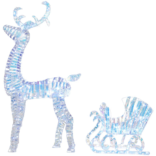 Lighted Christmas Reindeer with Sleigh, 170 LED Lights, Silver