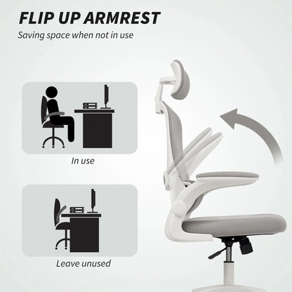 Ergonomic Mesh Office Chair, High Back, Rotatable Headrest, Flip-Up Armrests, Lumbar Support, Grey Task Chairs at Gallery Canada