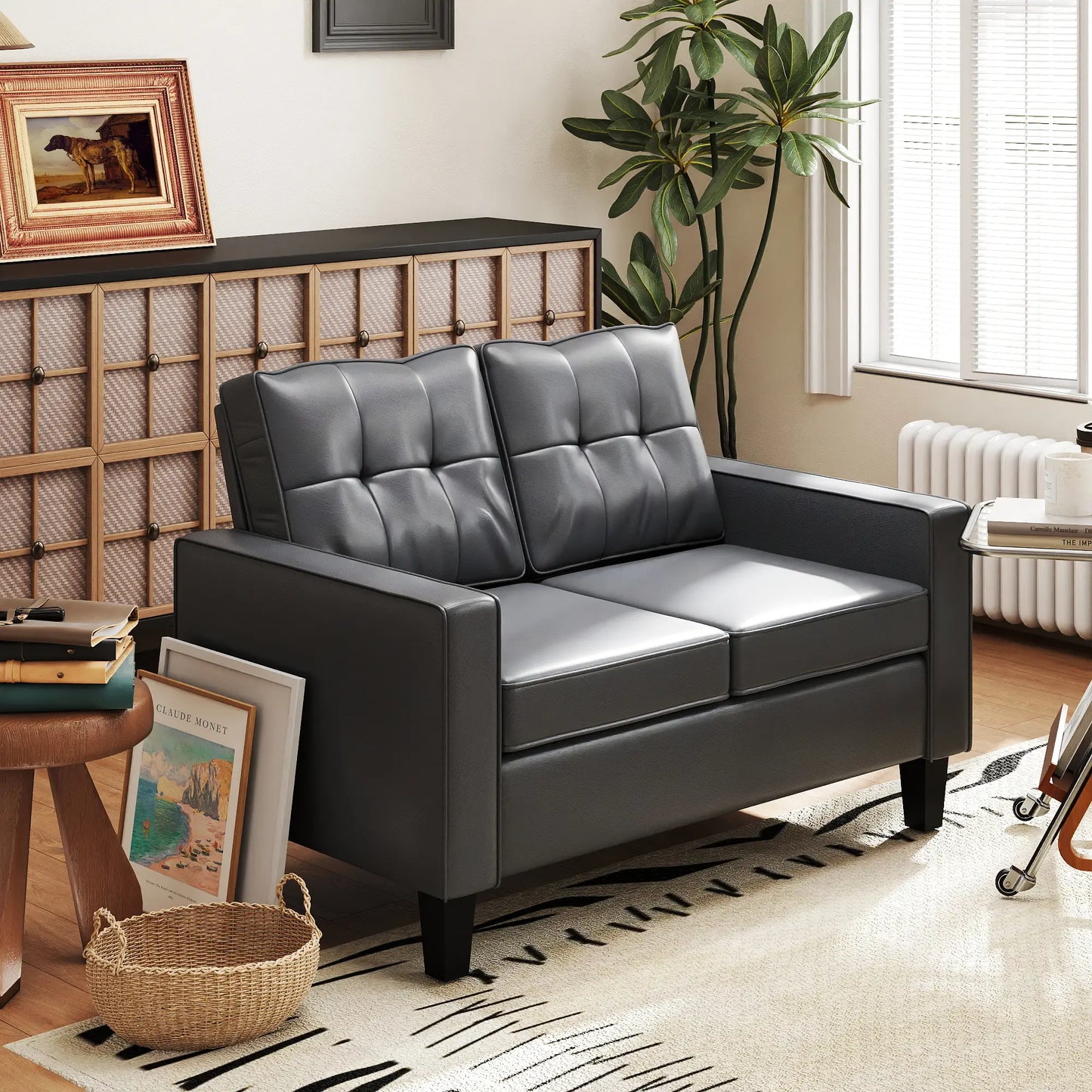 51" PU Leather Loveseat, Upholstered Sofa, Tufted Backrest, Grey 2-Seater Sofas at Gallery Canada