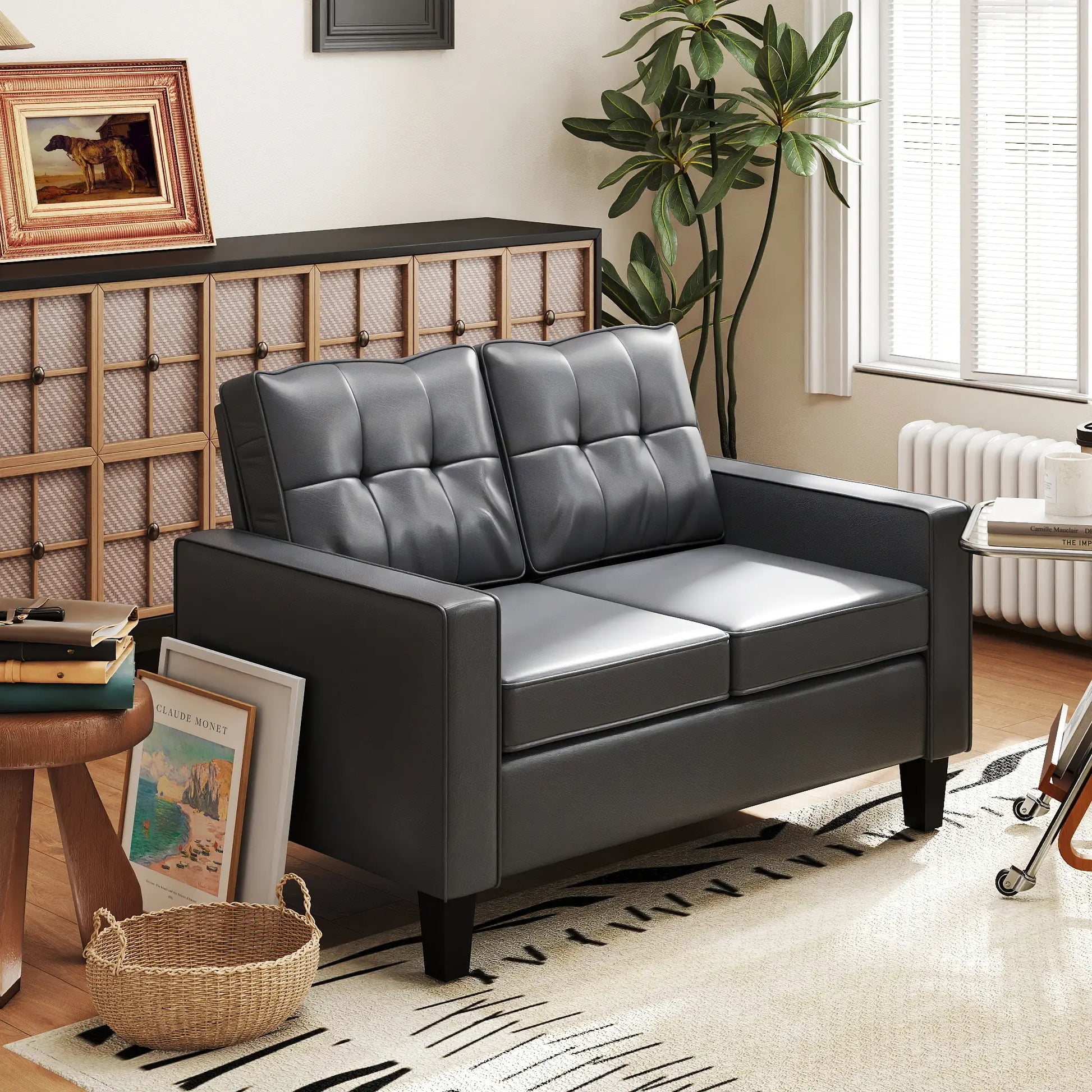 51" PU Leather Loveseat, Upholstered Sofa, Tufted Backrest, Grey 2-Seater Sofas at Gallery Canada