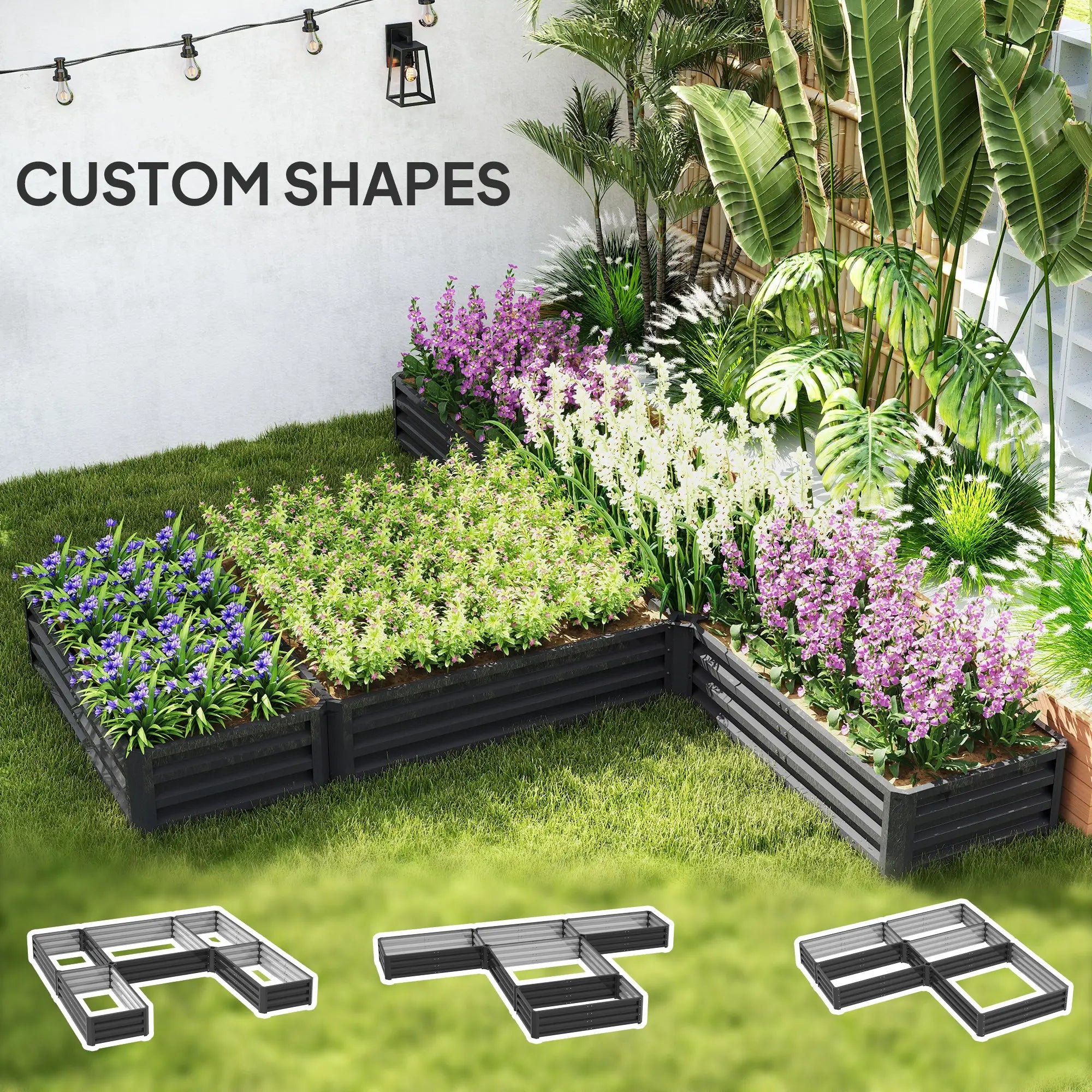 Steel Raised Garden Bed, Set of 5, 8x8x1ft, Dark Grey Raised Garden Beds at Gallery Canada