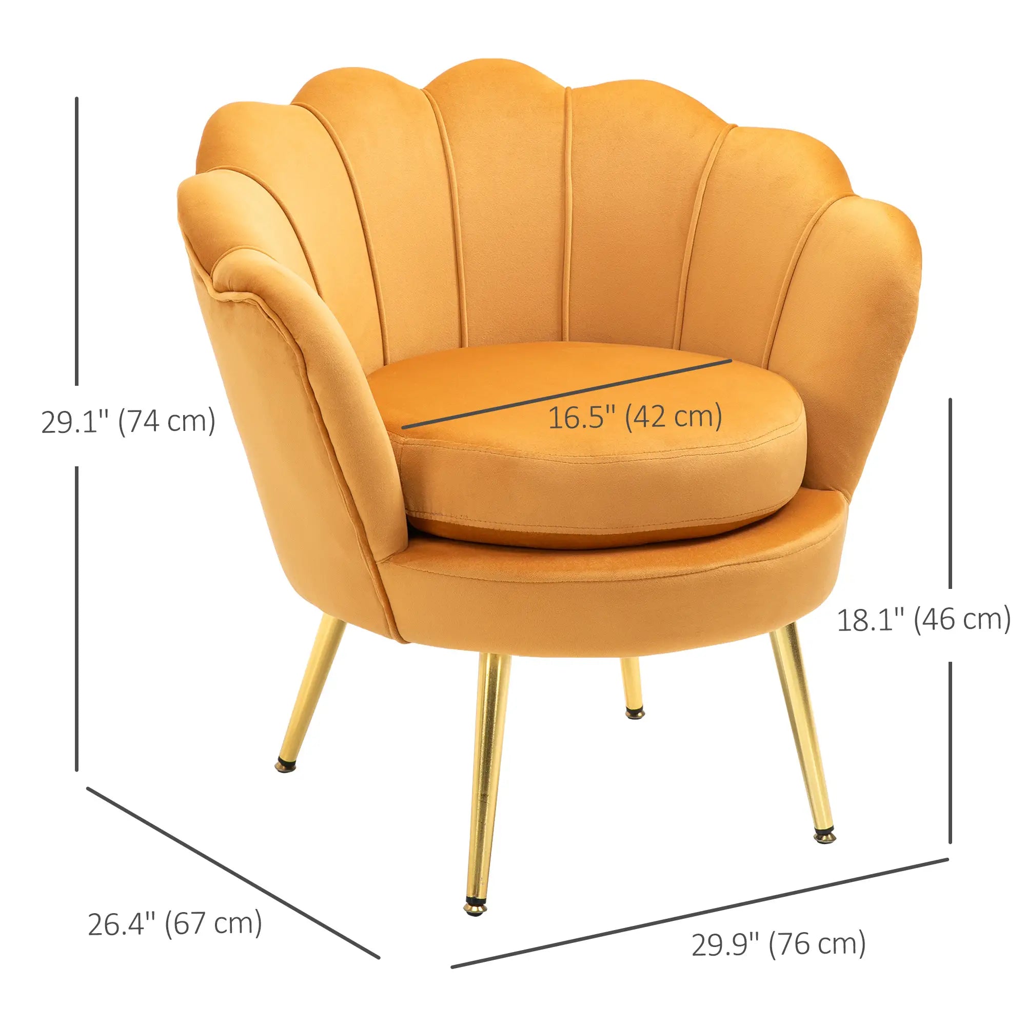 Modern Velvet Accent Chair, Gold Metal Legs, 1-Piece, Yellow Accent Chairs at Gallery Canada