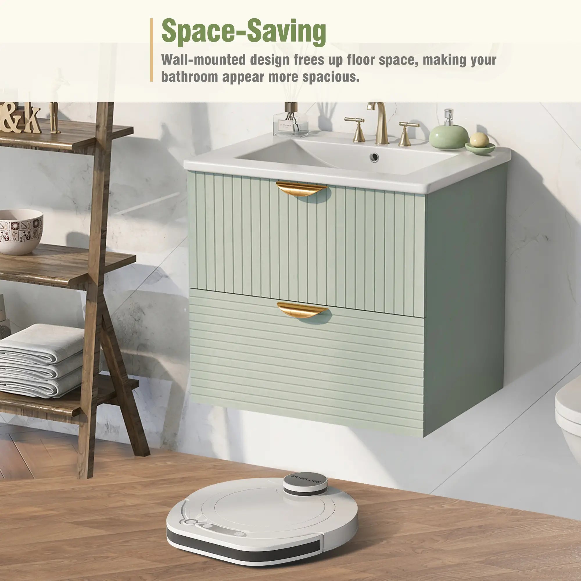 Wall-Mounted Bathroom Vanity, 2 Drawers, 24
