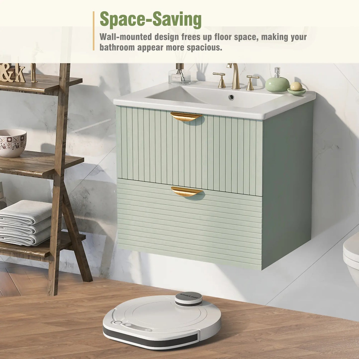 Wall-Mounted Bathroom Vanity, 2 Drawers, 24" L x 18" W x 23" H, Green Sink Cabinets at Gallery Canada