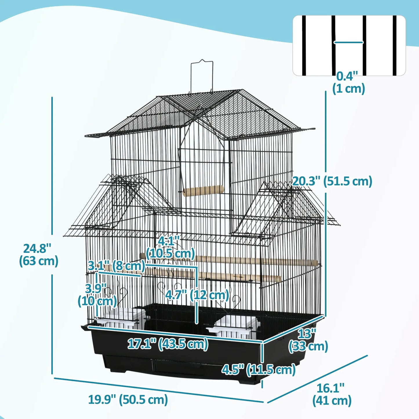 25" Bird Cage with Perch, Swing, Food Container, Slide-out Tray Bird Cages at Gallery Canada