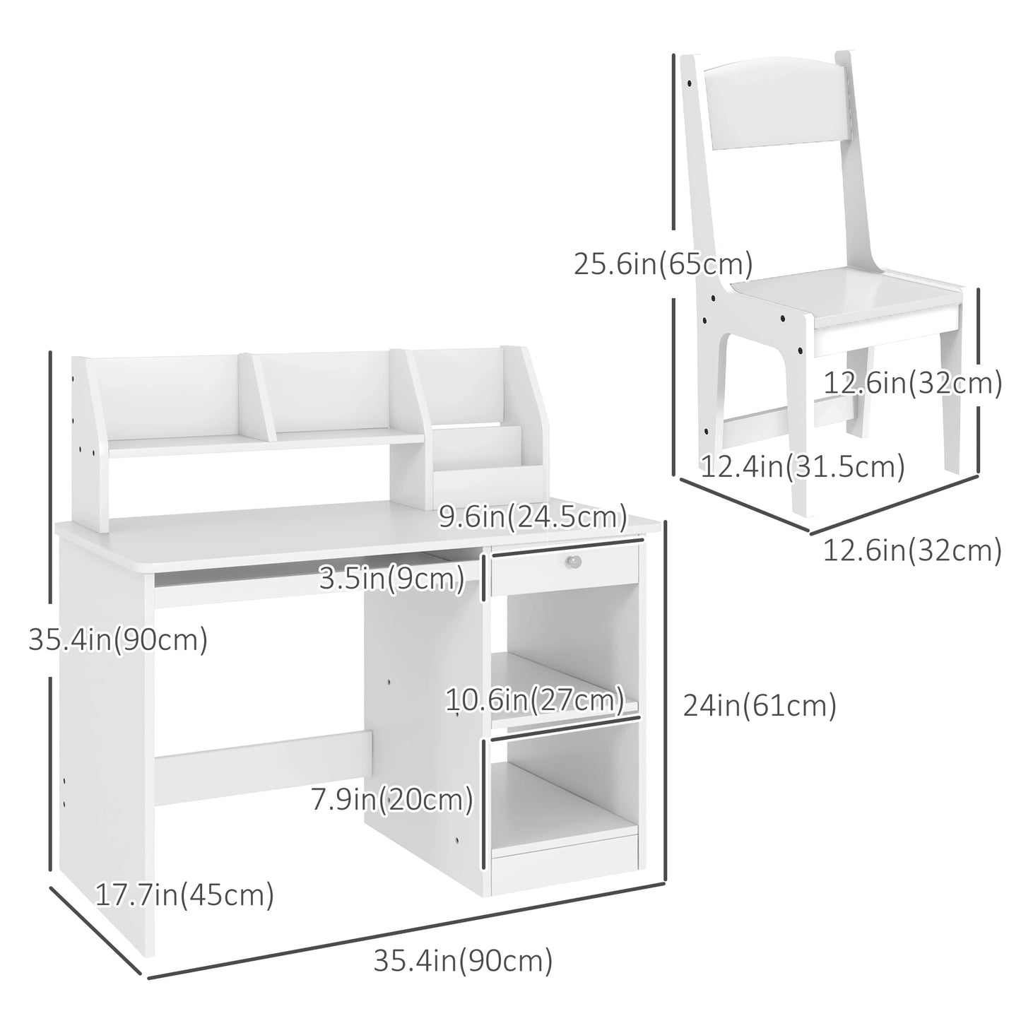 Kids Desk and Chair Set, Study Table for 5-8 Year Old, White Kids Desk Sets at Gallery Canada