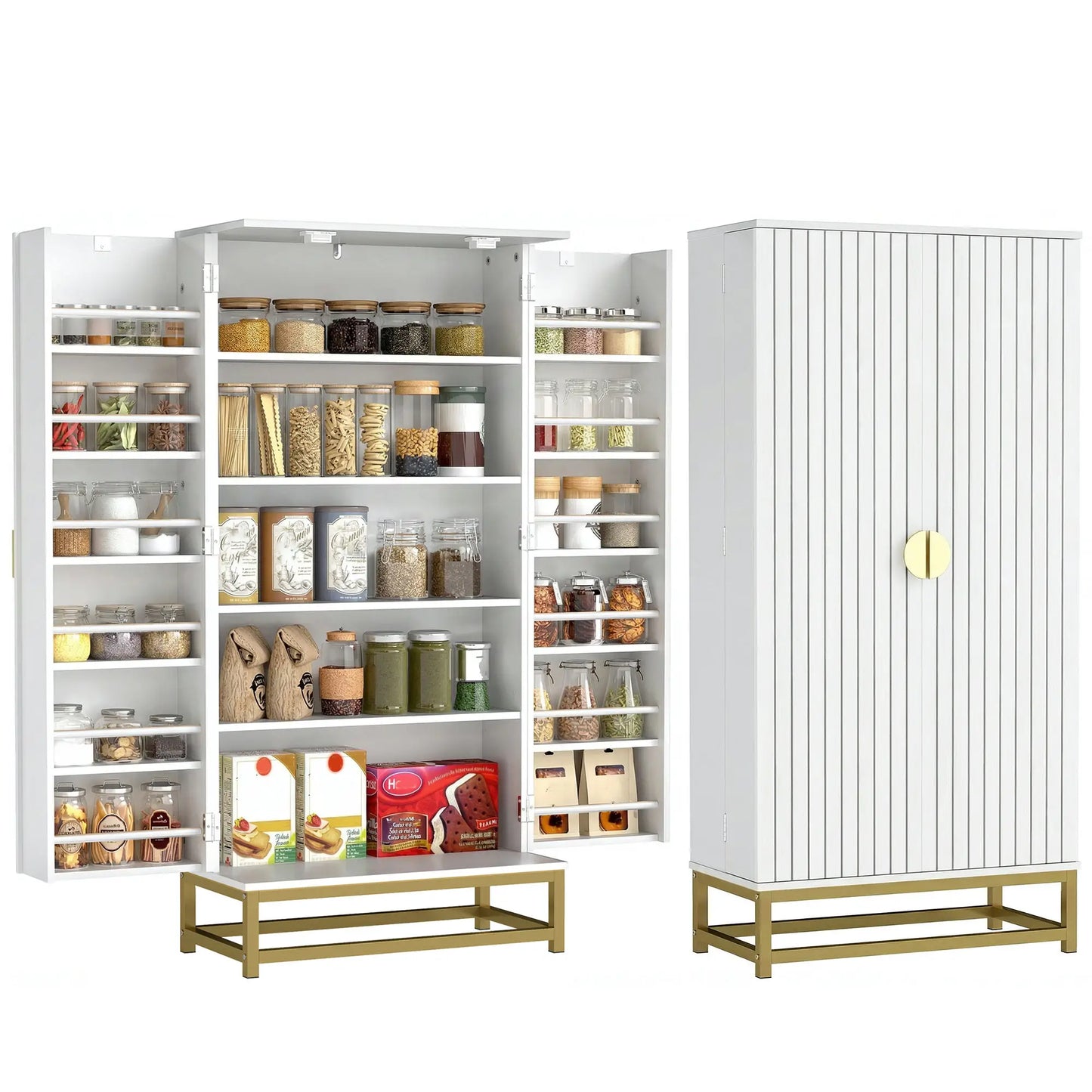 47 In Kitchen Pantry Cabinet, Freestanding Storage With 12 Door Shelves