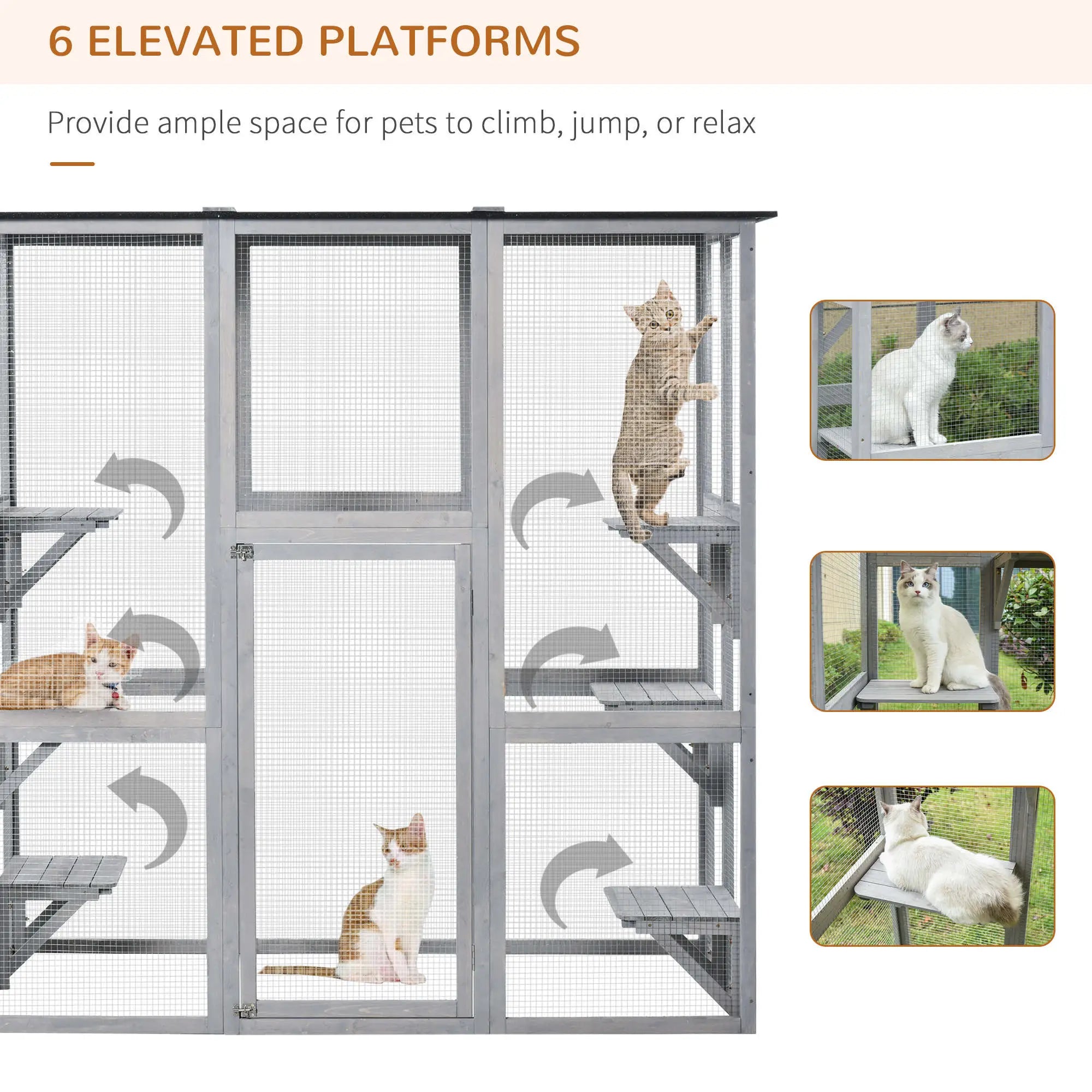 Large Outdoor Catio Enclosure, Weatherproof Cat House, Wooden Patio Cage, 6 Platforms, 71