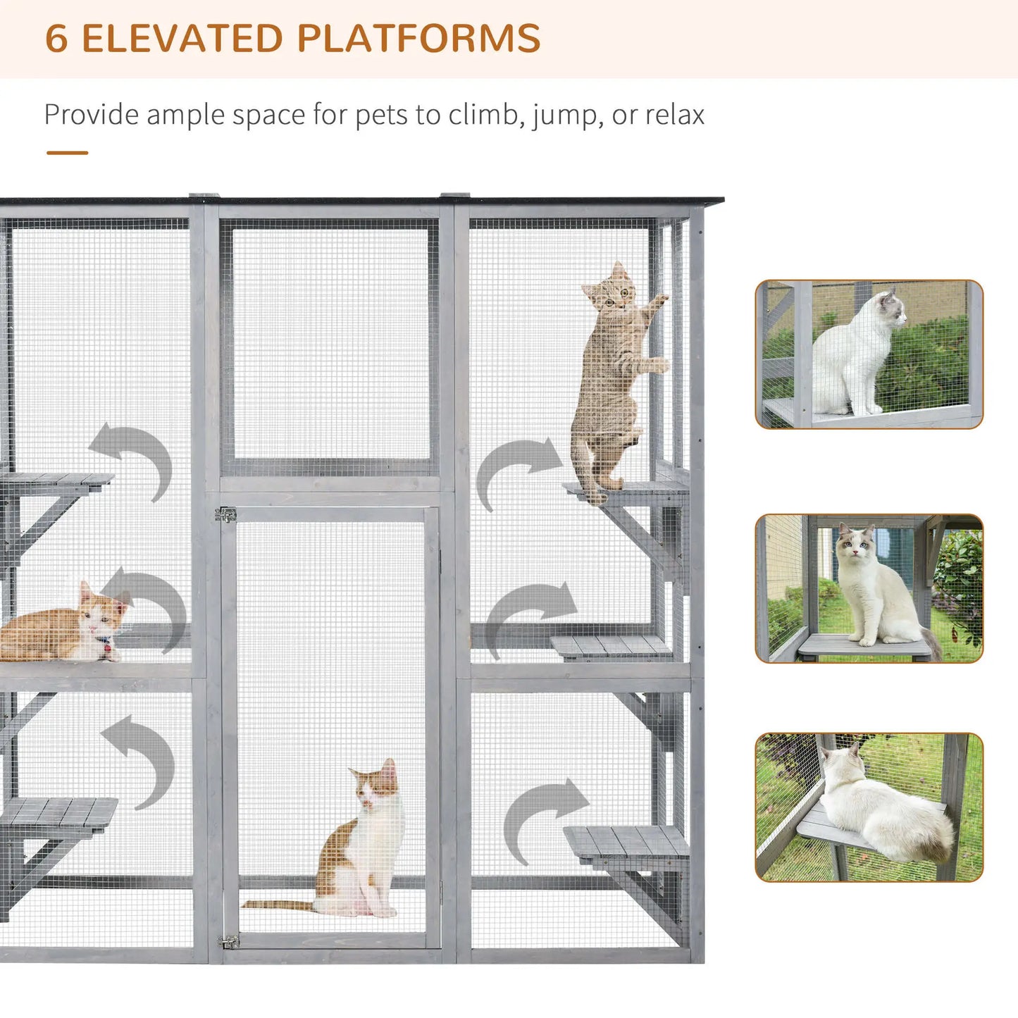 Large Outdoor Catio Enclosure, Weatherproof Cat House, Wooden Patio Cage, 6 Platforms, 71" x 39" x 71", Grey Outdoor Cat Enclosures at Gallery Canada