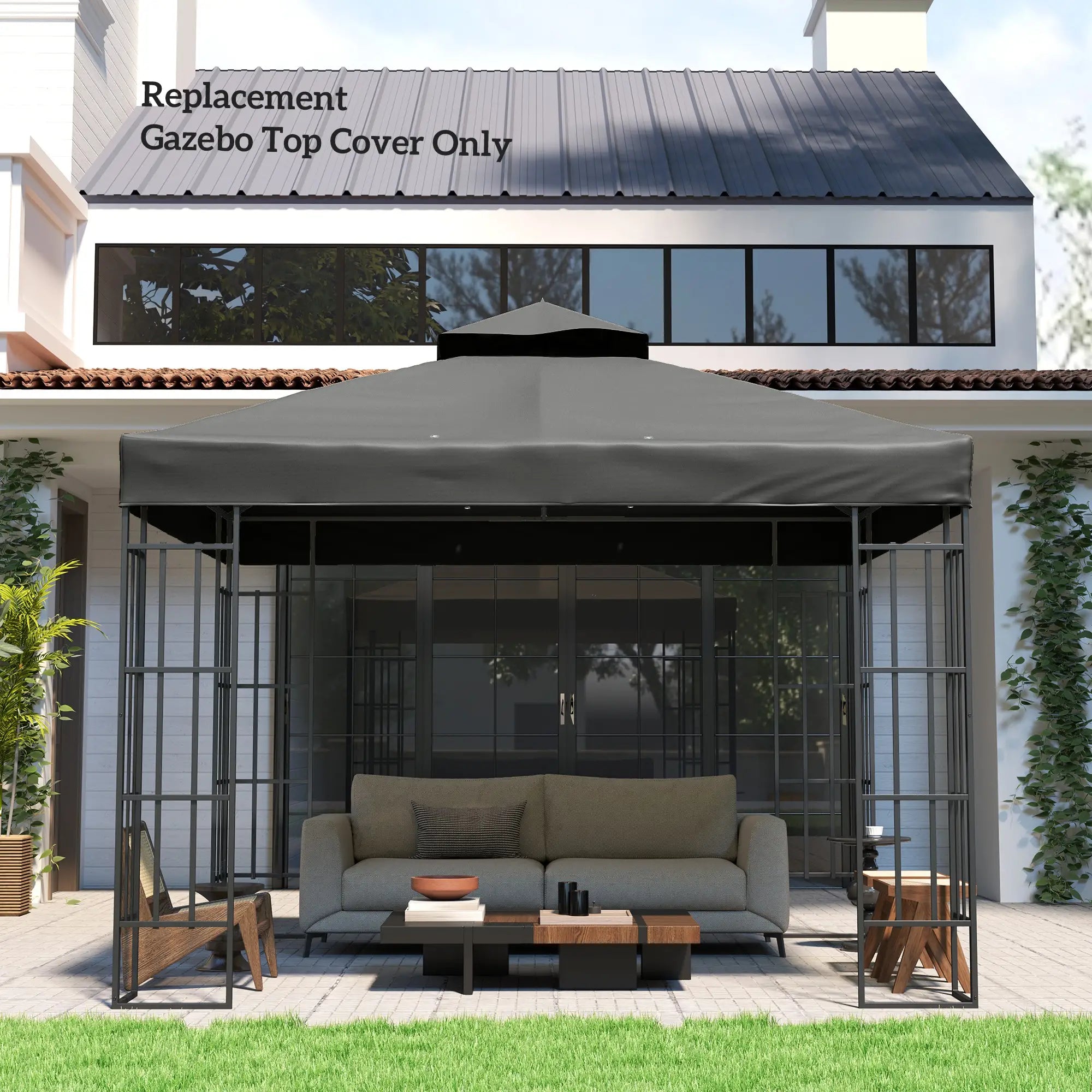 10' x 10' Gazebo Canopy Replacement Cover, UPF30+, Top Cover Only, Dark Grey Gazebo Canopy Replacement at Gallery Canada