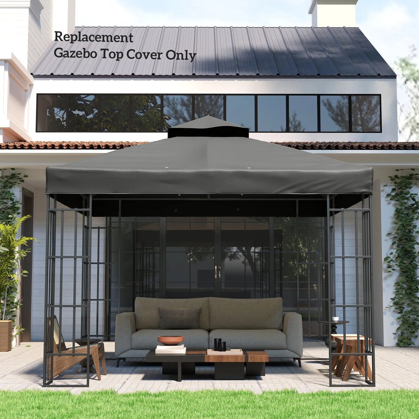 10' x 10' Gazebo Canopy Replacement Cover, UPF30+, Top Cover Only, Dark Grey Gazebo Canopy Replacement at Gallery Canada