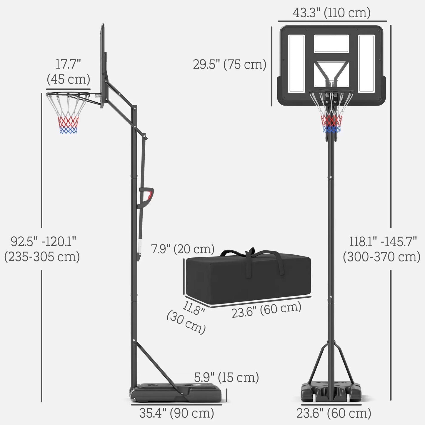 Portable Basketball Hoop, 7.7-10ft, Free Weight, Wheels, 43" Backboard Basketball at Gallery Canada