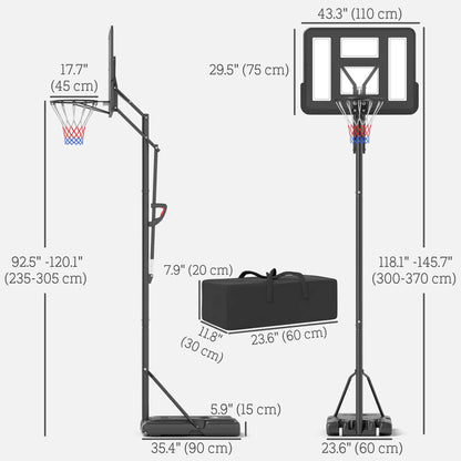 Portable Basketball Hoop, 7.7-10ft, Free Weight, Wheels, 43" Backboard Basketball at Gallery Canada