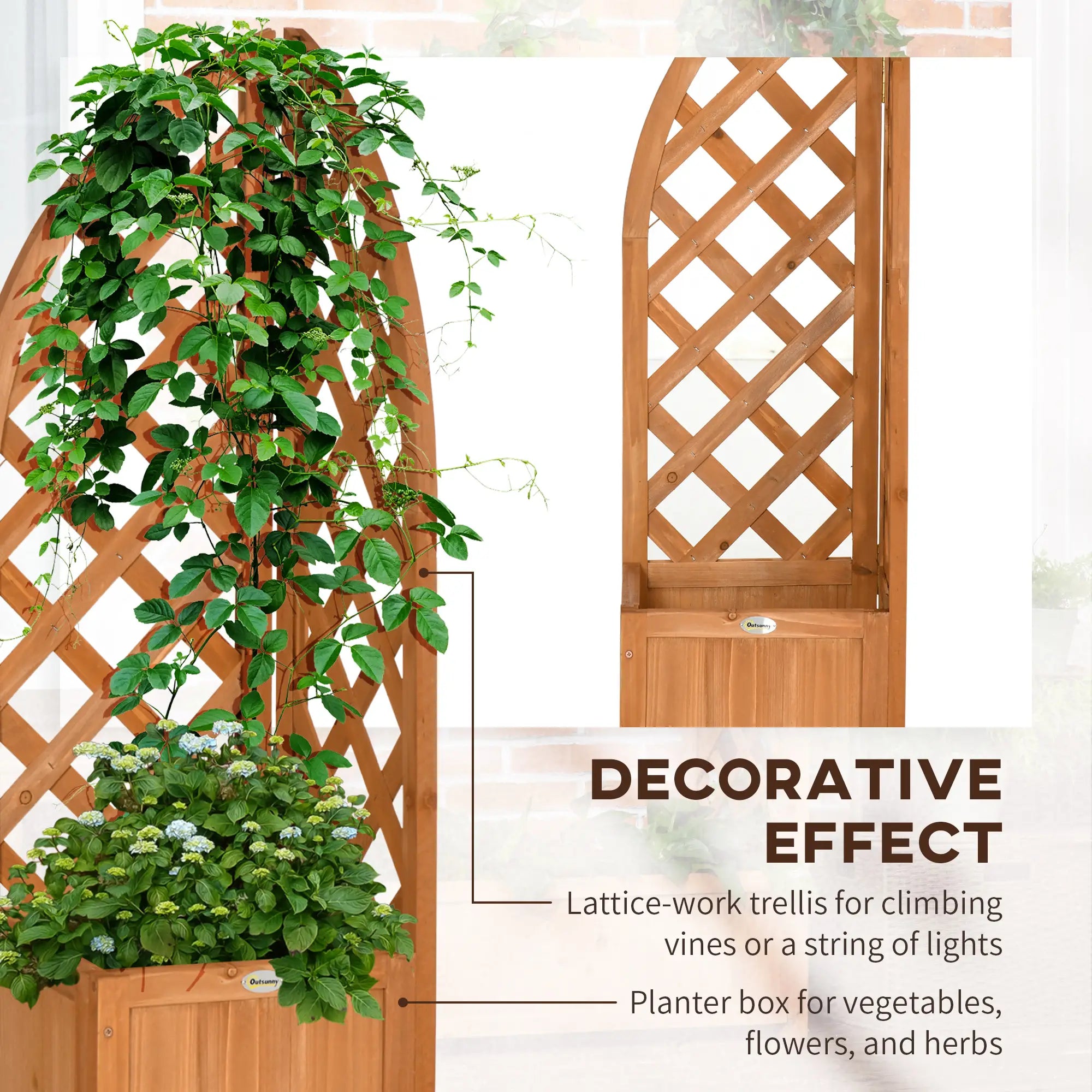 Wooden Raised Garden Bed With Trellis, Outdoor Planter Box For Patio, Balcony Wooden Planter Boxes at Gallery Canada