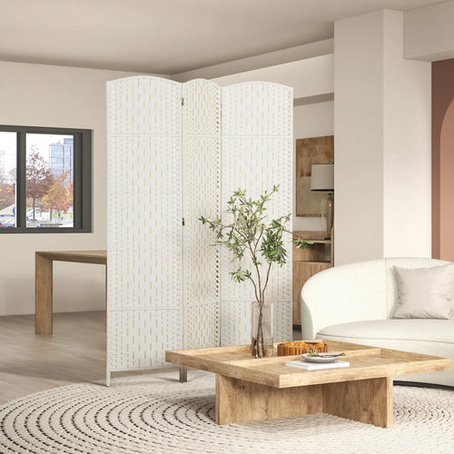 6ft Folding Room Divider, 3 Panel Wooden Partition, White