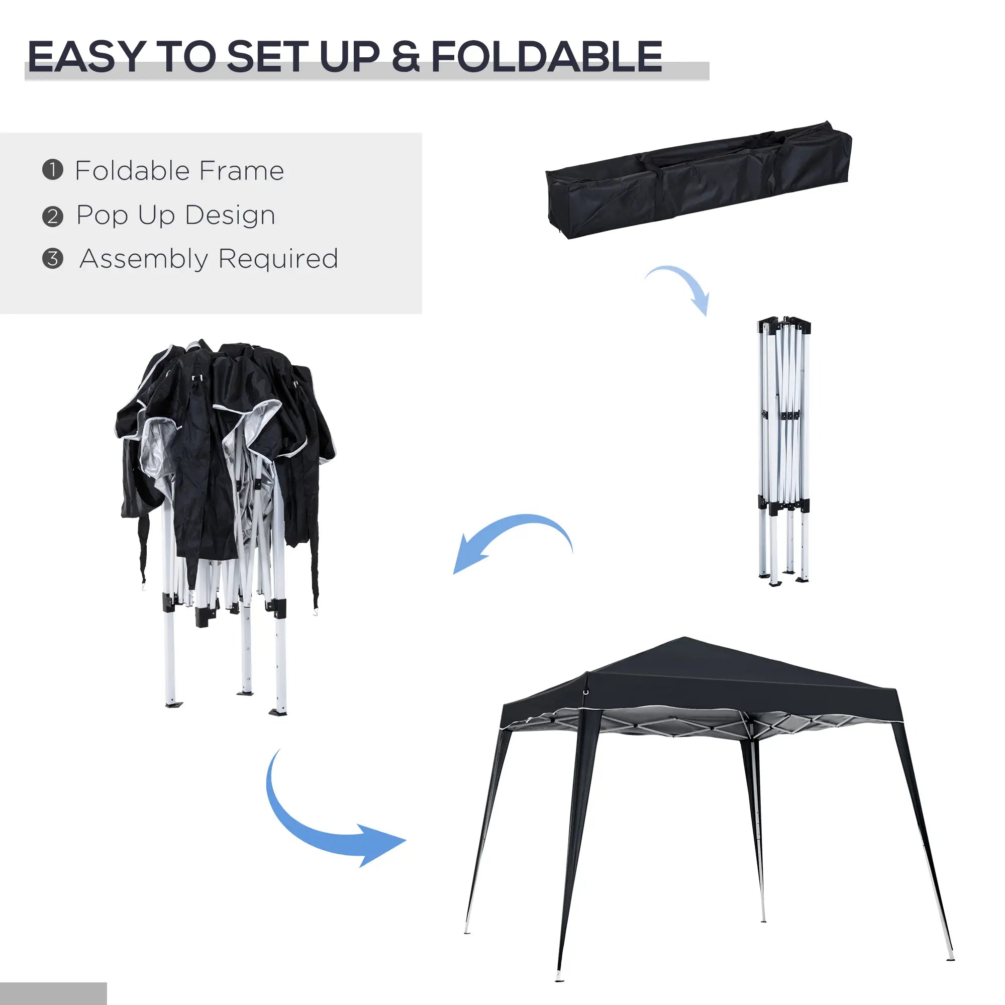 8' x 8' Pop Up Canopy, Foldable Outdoor Tent, Portable with Carrying Bag, Black Pop Up Canopies at Gallery Canada