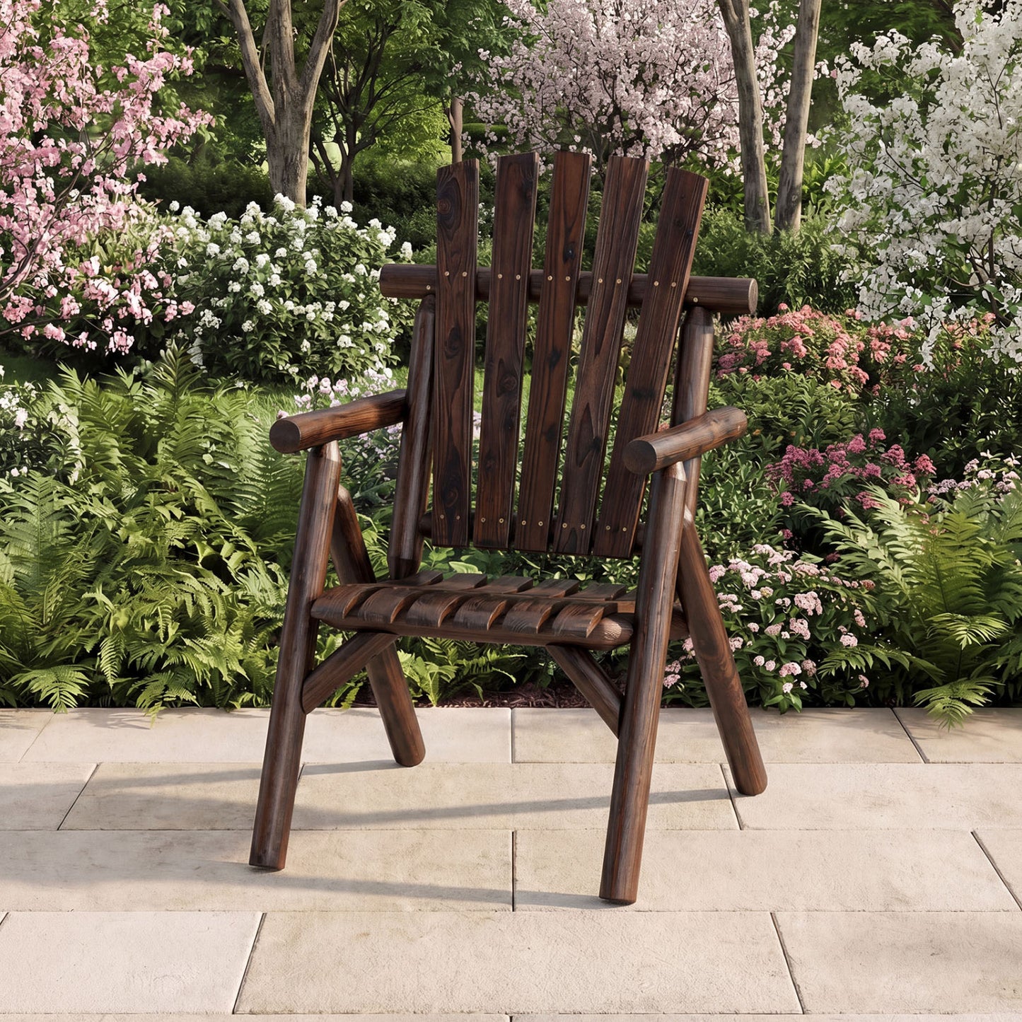 Chaise de patio en bois à lattes, marron