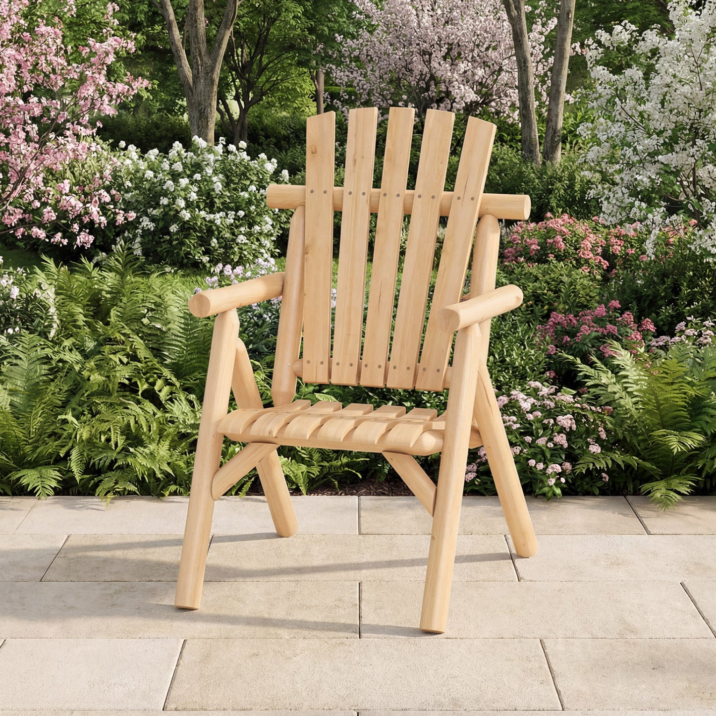 Chaise de patio en bois avec dossier à lattes, naturelle