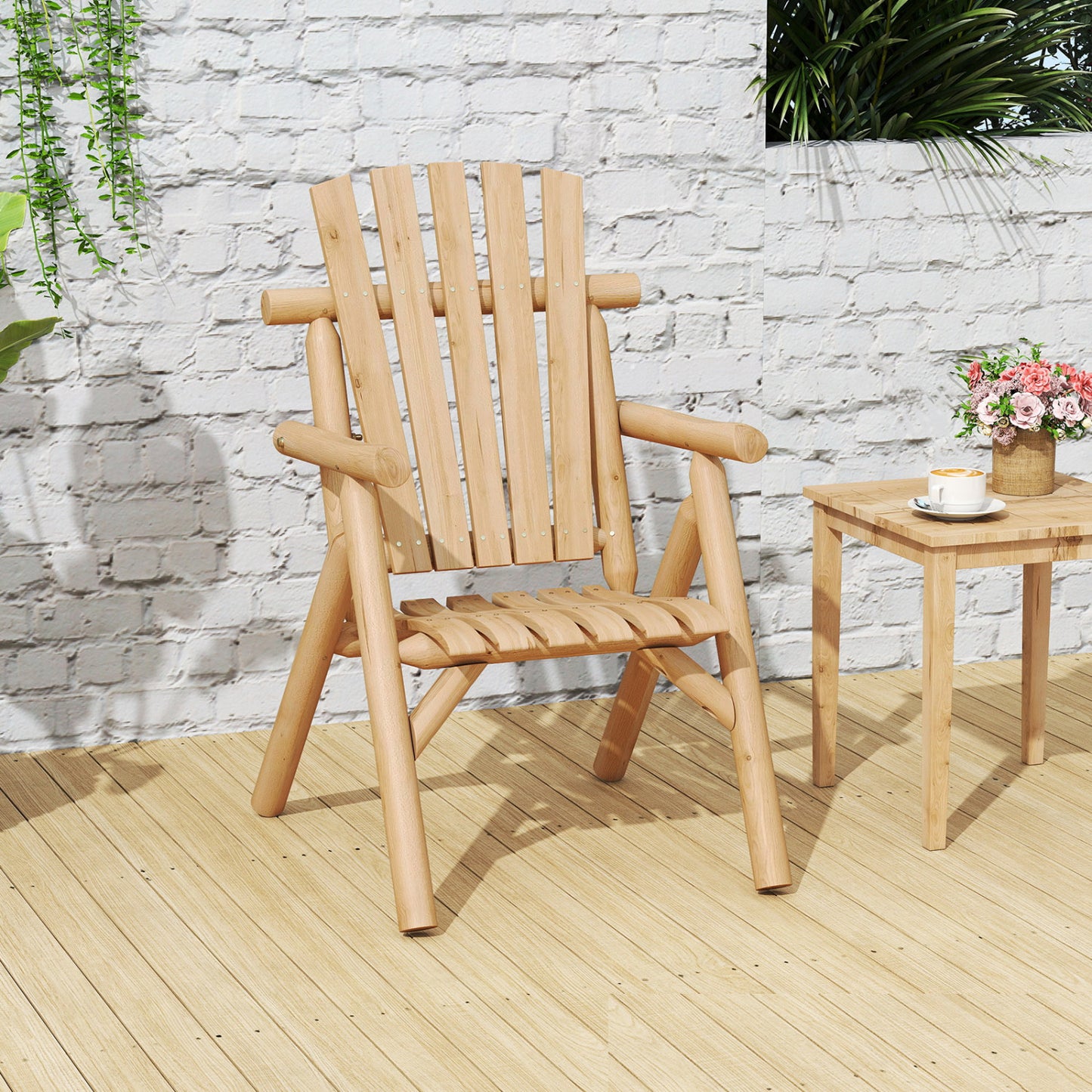 Chaise de patio en bois avec dossier à lattes, naturelle