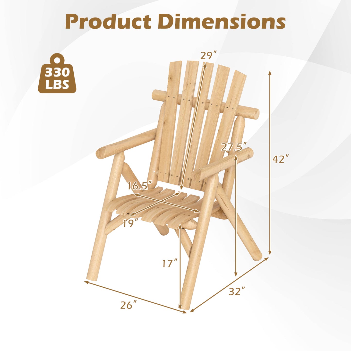 Chaise de patio en bois avec dossier à lattes, naturelle