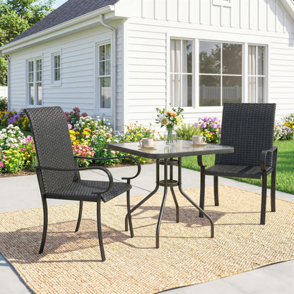 2 PE Rattan Patio Dining Chairs, Steel Frame, Garden, Backyard, Black Patio Chairs at Gallery Canada