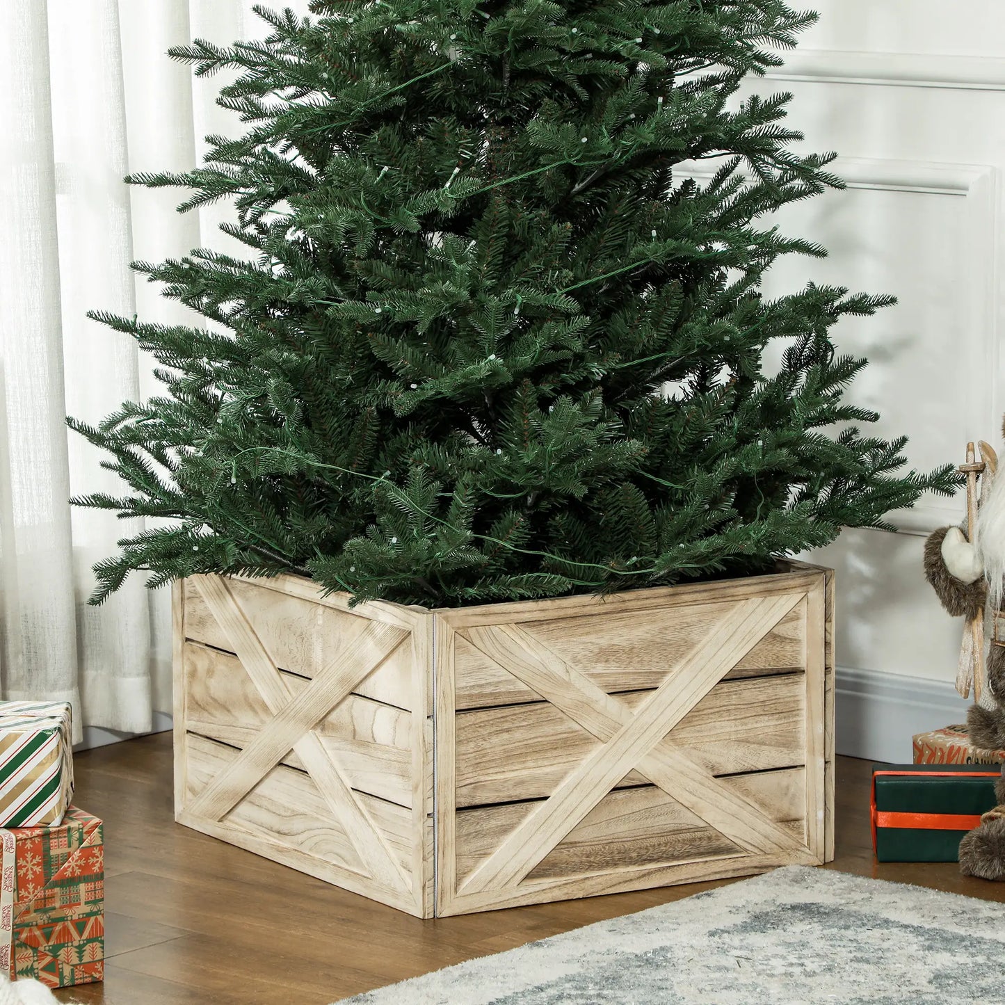 24" Farmhouse Christmas Tree Cover, Wood Collar Box, Light Distressed Finish Christmas Trees at Gallery Canada