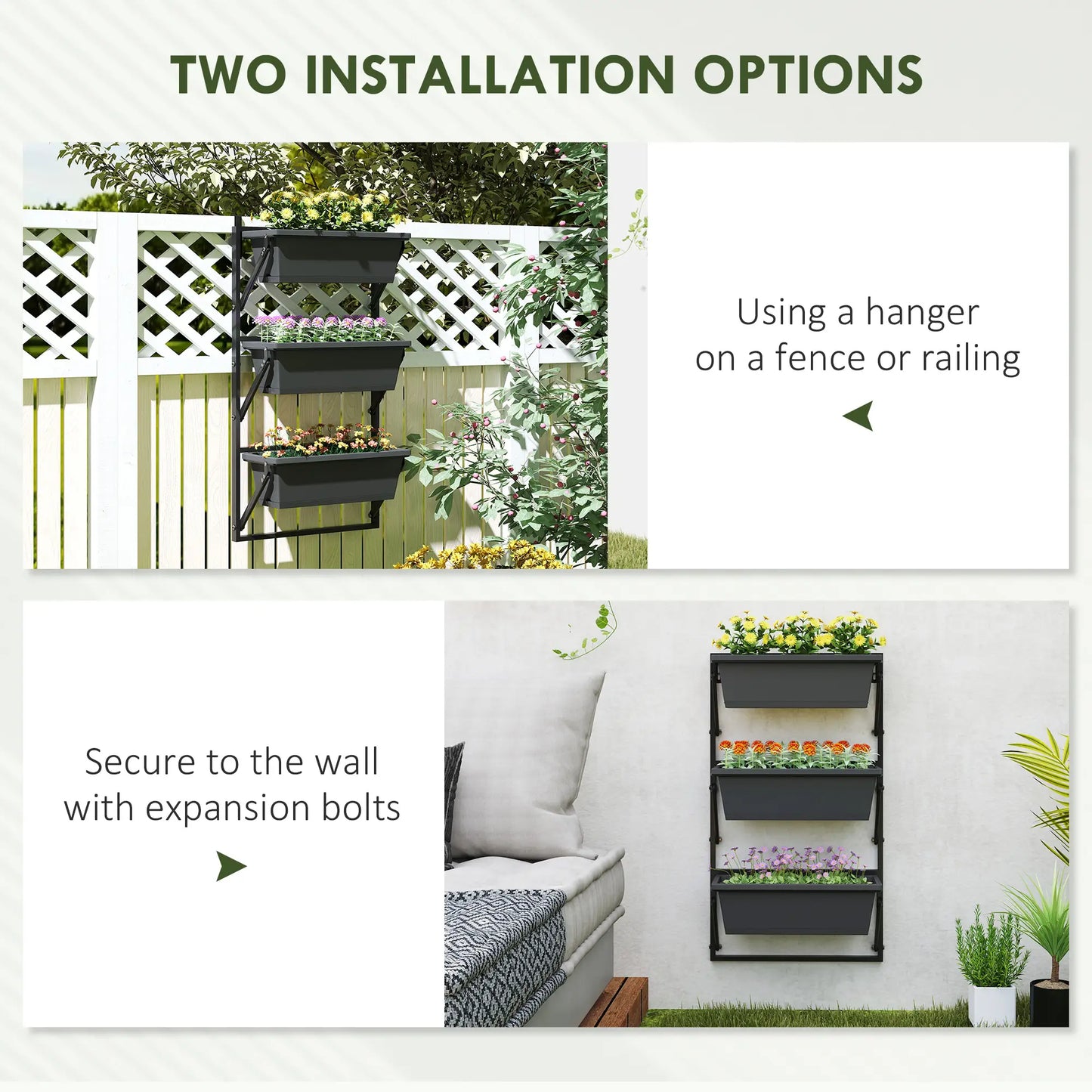 3-Tier Wall Planter Box, 3 Pots, Vertical Outdoor, Dark Grey Garden Accessories at Gallery Canada