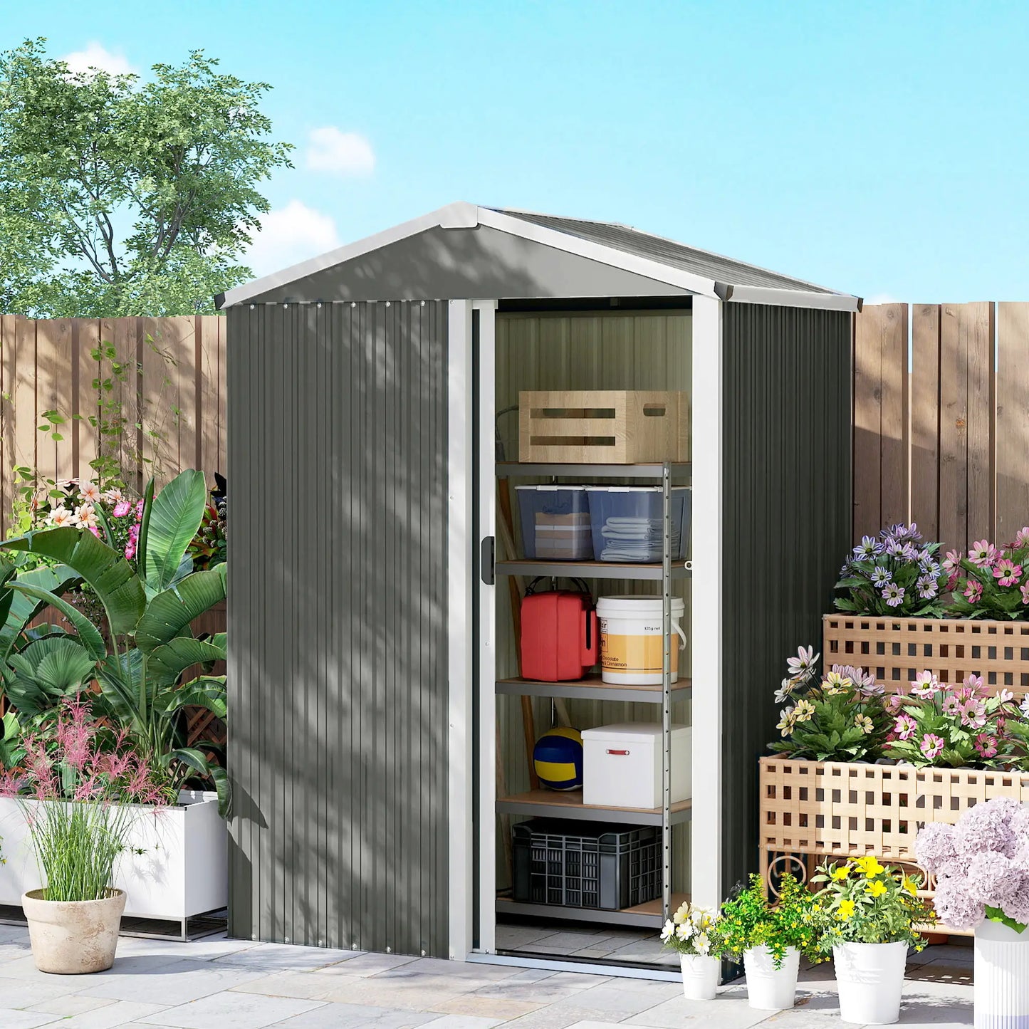 4.5 x 3ft Outdoor Storage Shed, Waterproof Metal Garden Shed, Light Grey Sheds at Gallery Canada