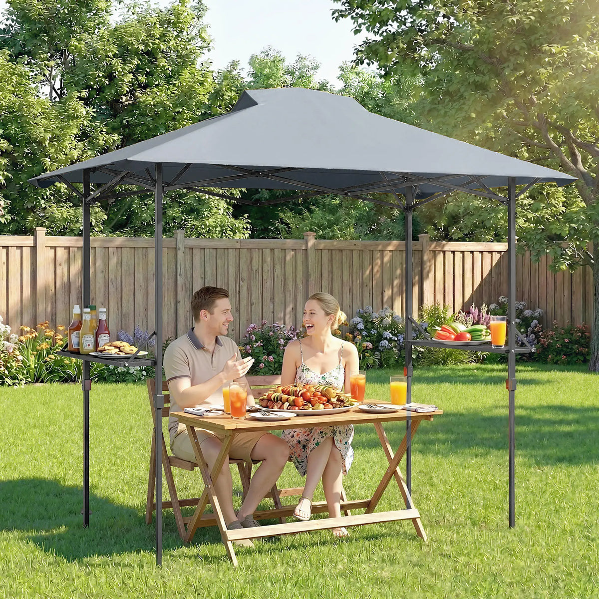5 x 8.5 ft Pop Up Grill Gazebo, 2 Shelves, UPF 50+, Dark Grey