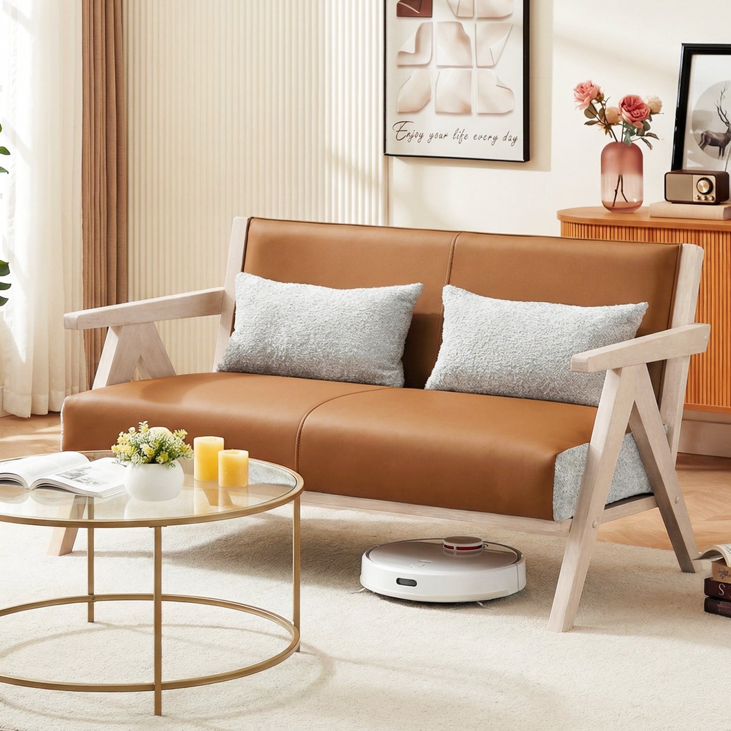 Small Loveseat Sofa, Rubber Wood Frame, Padded Seat, Brown Sofas & Loveseats at Gallery Canada