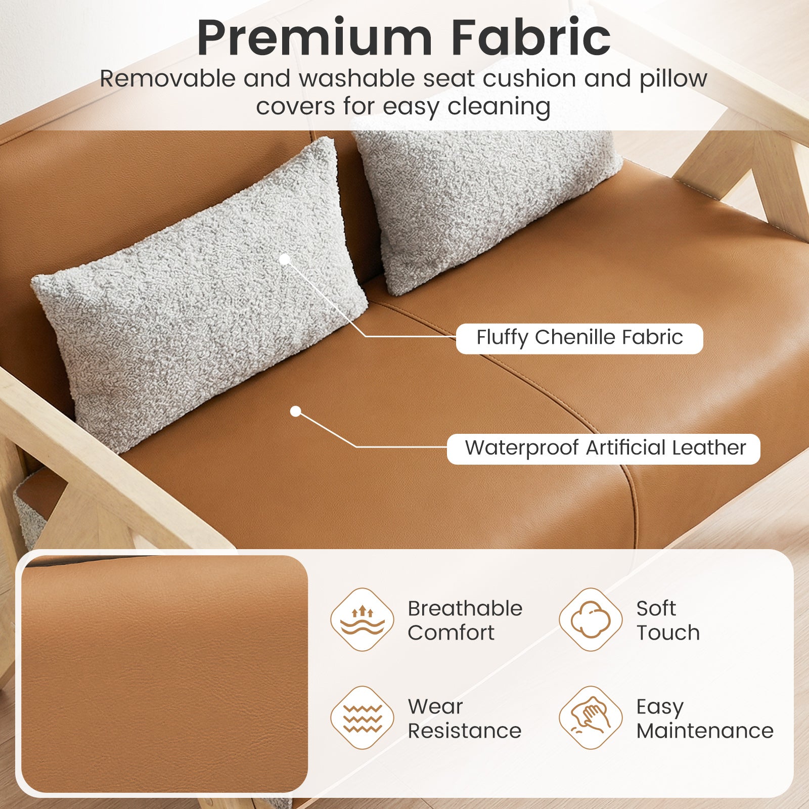 Small Loveseat Sofa, Rubber Wood Frame, Padded Seat, Brown Sofas & Loveseats at Gallery Canada