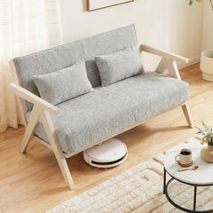Loveseat Sofa, Rubber Wood Frame, Padded Seat, Gray