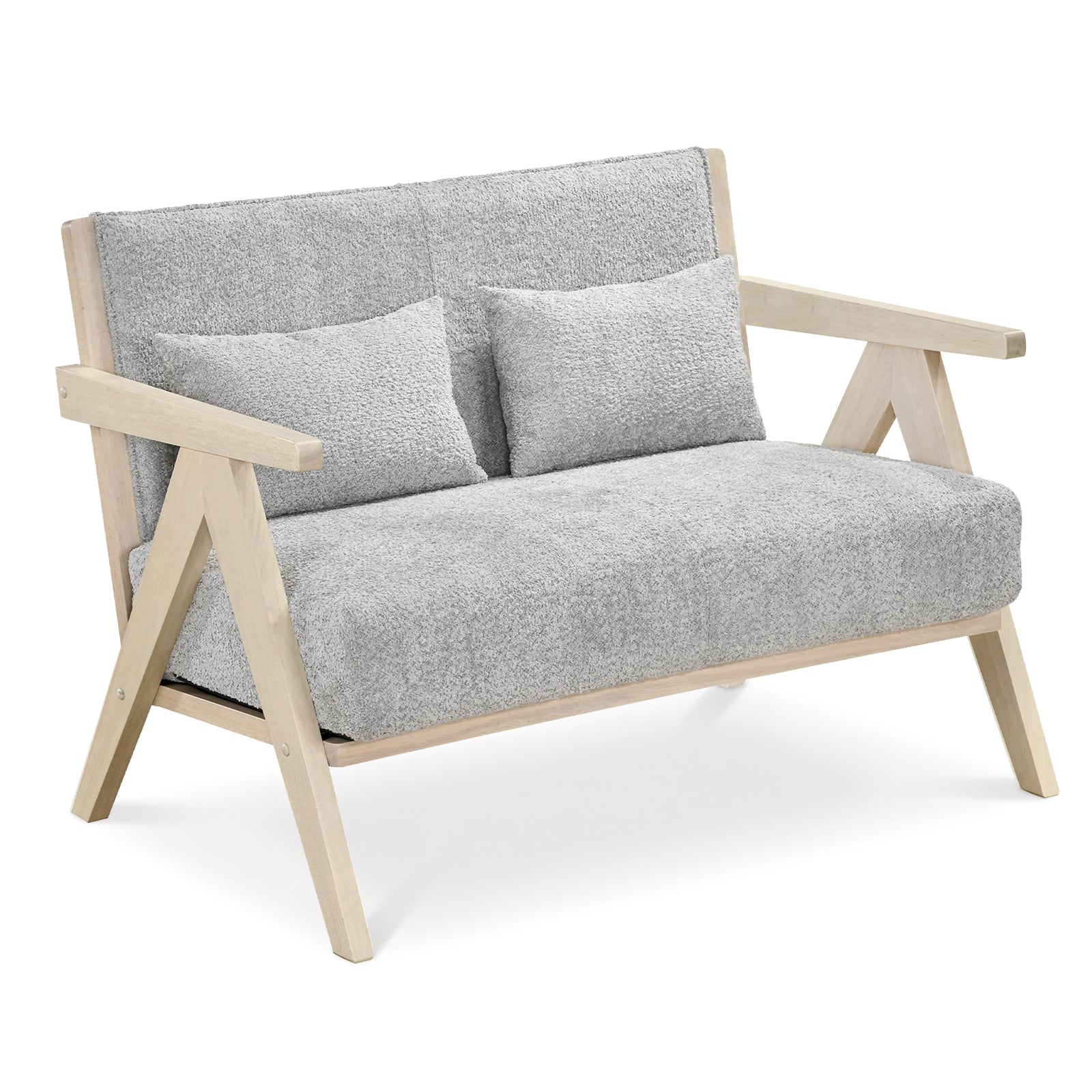 Loveseat Sofa, Rubber Wood Frame, Padded Seat, Gray