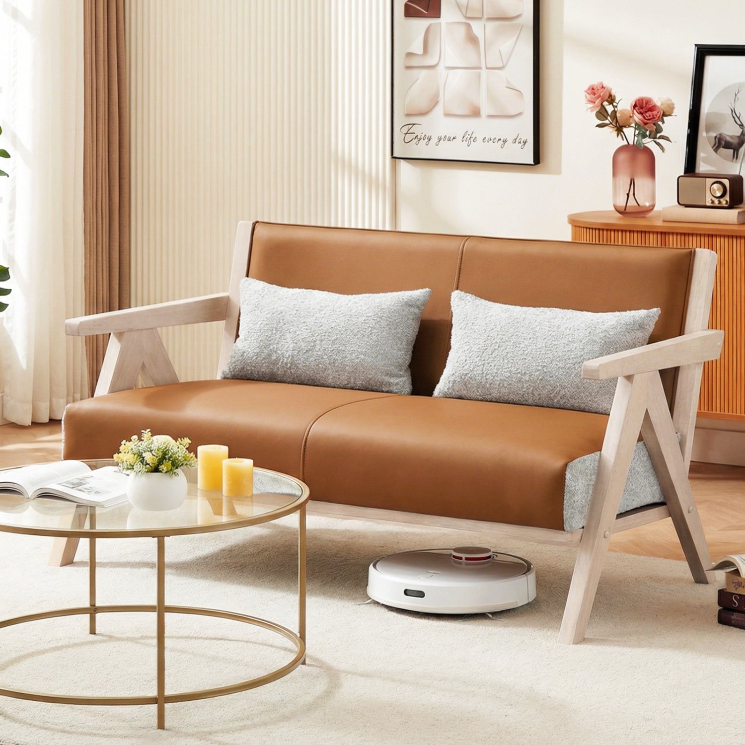 Small Loveseat Sofa, Rubber Wood Frame, Padded Seat, Brown Sofas & Loveseats at Gallery Canada