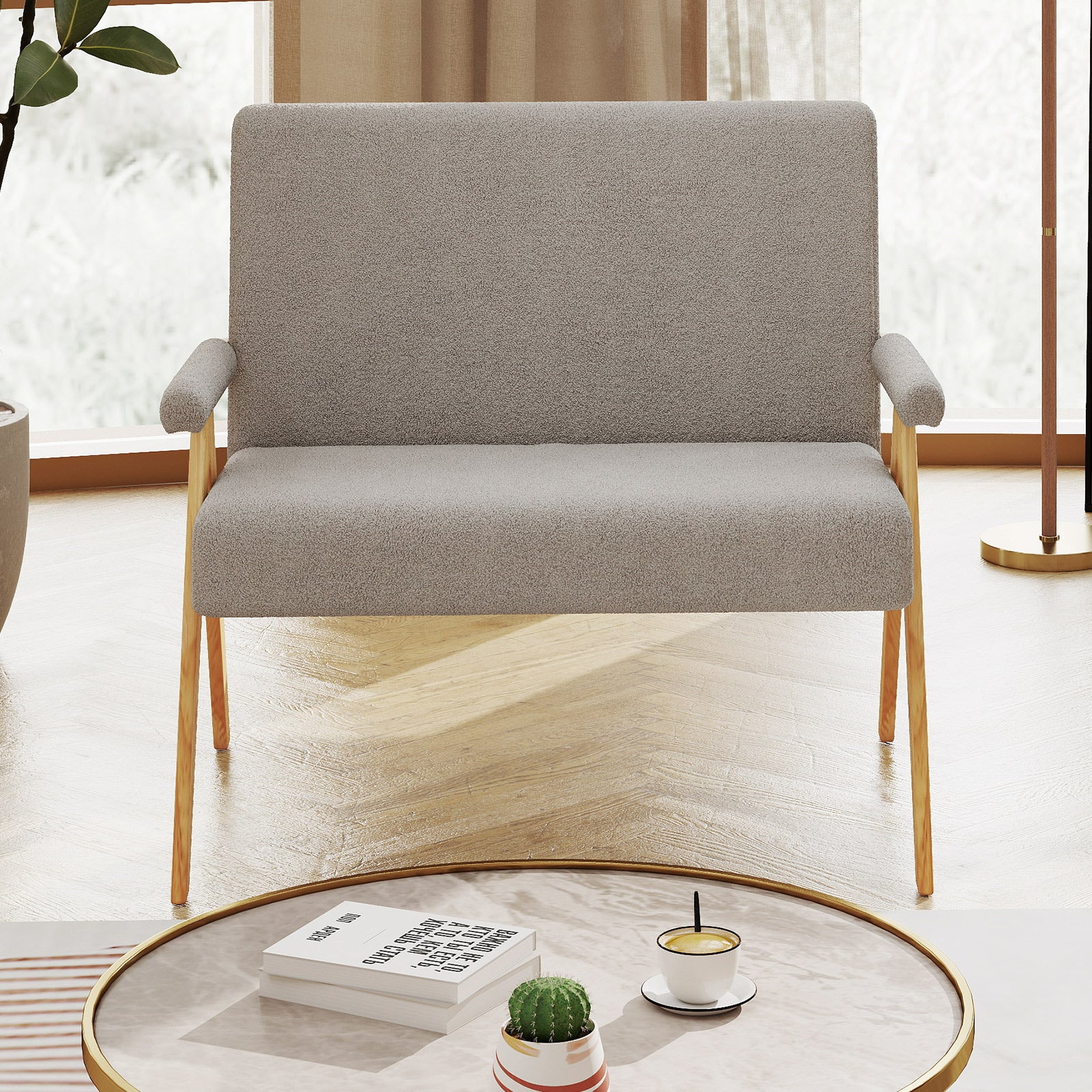 Loveseat Sofa with Armrests and Wooden Legs, Gray Sofas & Loveseats at Gallery Canada