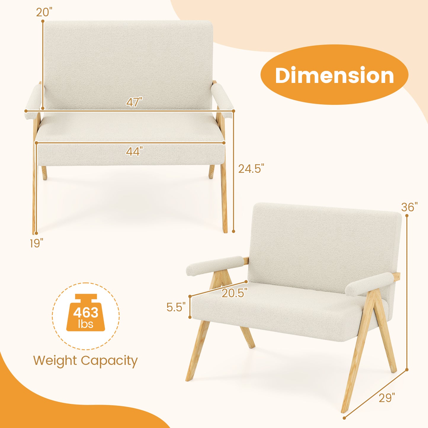 Loveseat Sofa with Armrests and Wooden Legs, Beige Sofas & Loveseats at Gallery Canada